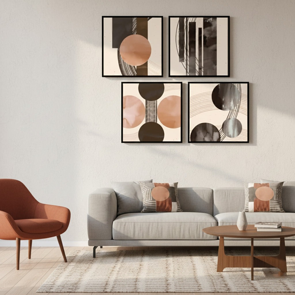 Modern Minimalist Abstract Geometric (4panel) Wall Art