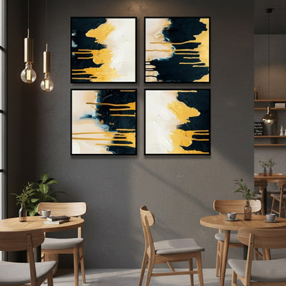 Black and Gold Abstract Textured (4 Panel) Wall Art