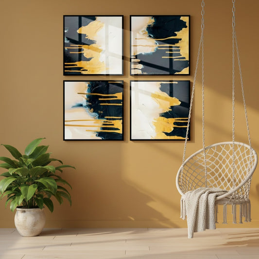 Black and Gold Abstract Textured (4 Panel) Wall Art
