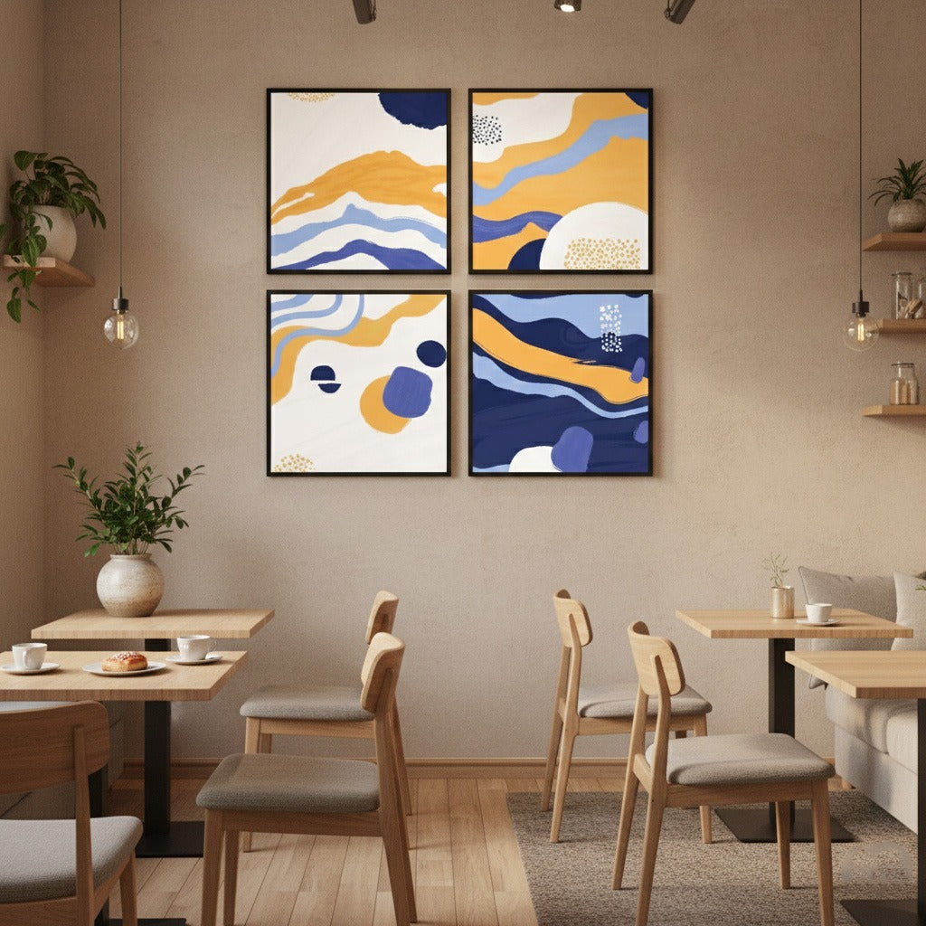BLUE & YELLOW ABSTRACT (4 Panel) Wall Art