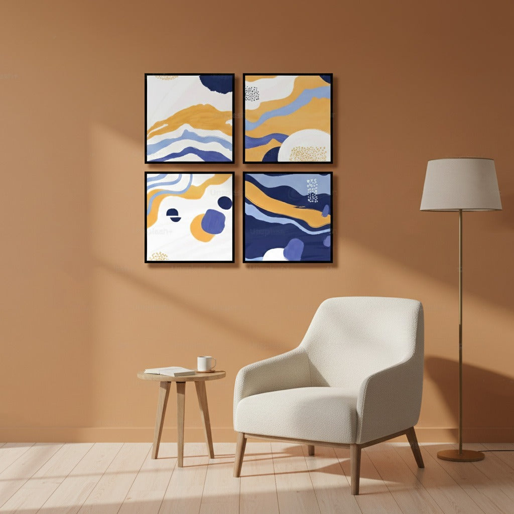 BLUE & YELLOW ABSTRACT (4 Panel) Wall Art