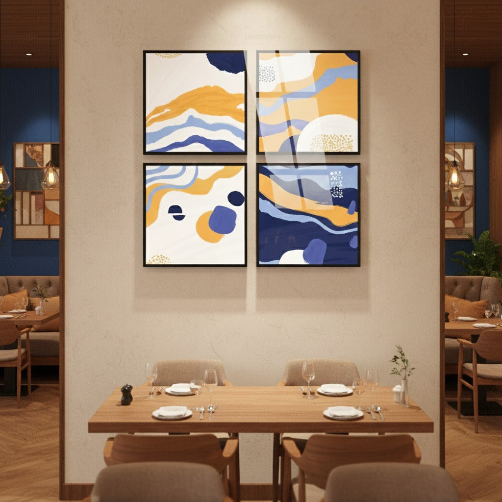 BLUE & YELLOW ABSTRACT (4 Panel) Wall Art