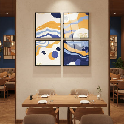 BLUE & YELLOW ABSTRACT (4 Panel) Wall Art