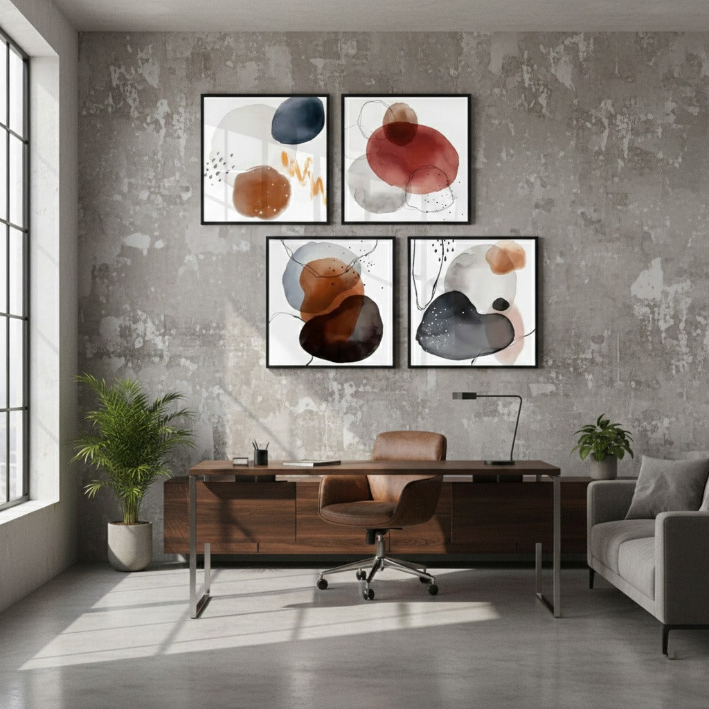 Colorful Watercolor Stain Badge (4Panel) Wall Art
