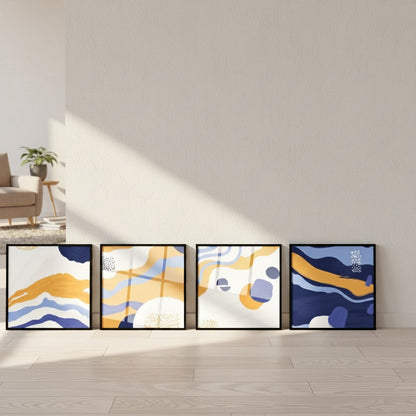 BLUE & YELLOW ABSTRACT (4 Panel) Wall Art