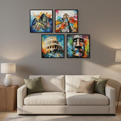 Famous Architecture Pyramid Great Wall & Coliseum (4Panel) Wall Art