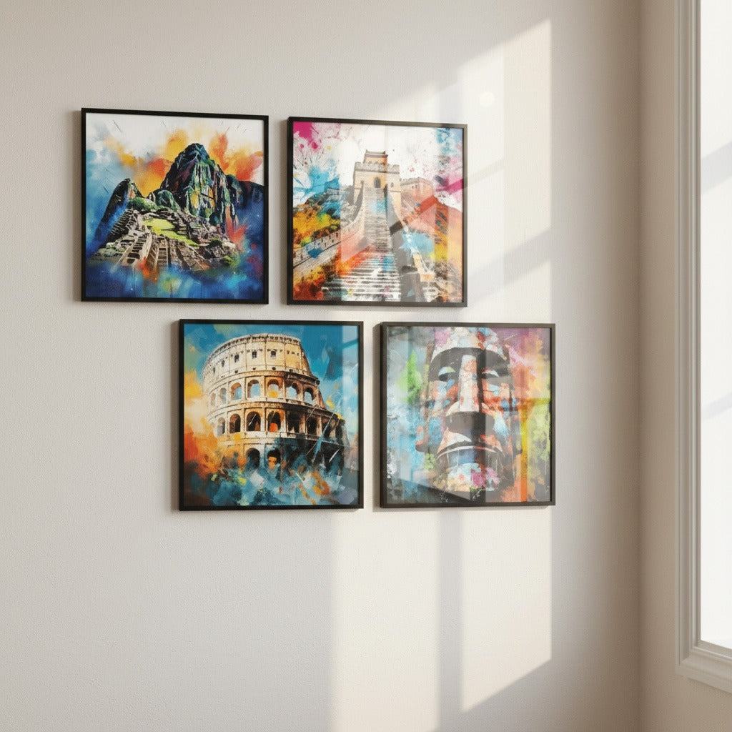 Famous Architecture Pyramid Great Wall & Coliseum (4Panel) Wall Art