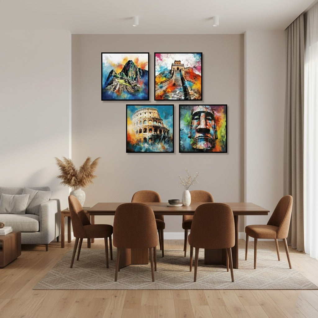 Famous Architecture Pyramid Great Wall & Coliseum (4Panel) Wall Art