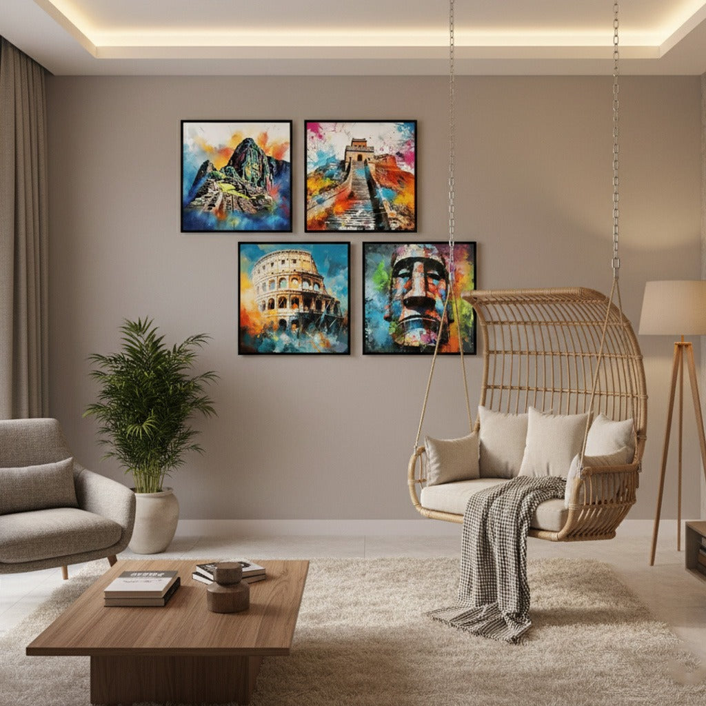 Famous Architecture Pyramid Great Wall & Coliseum (4Panel) Wall Art