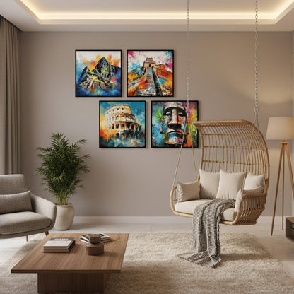 Famous Architecture Pyramid Great Wall & Coliseum (4Panel) Wall Art