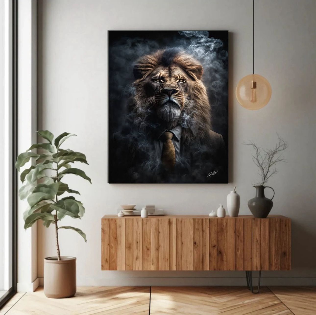 Smoky Lion Abstract Single Wall Art
