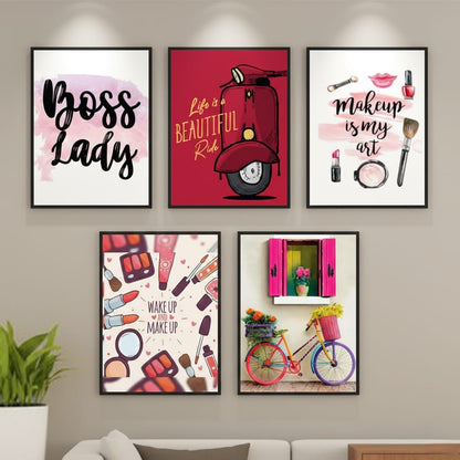GIRLISH FASHION MAKEUP DECOR - 5 PANEL ART