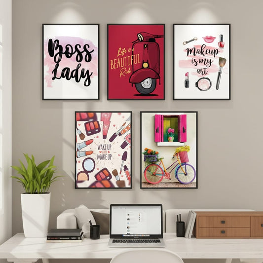 GIRLISH FASHION MAKEUP DECOR - 5 PANEL ART