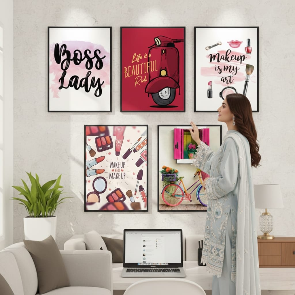 GIRLISH FASHION MAKEUP DECOR - 5 PANEL ART