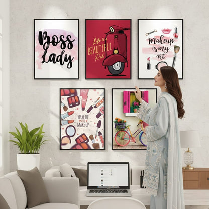 GIRLISH FASHION MAKEUP DECOR - 5 PANEL ART
