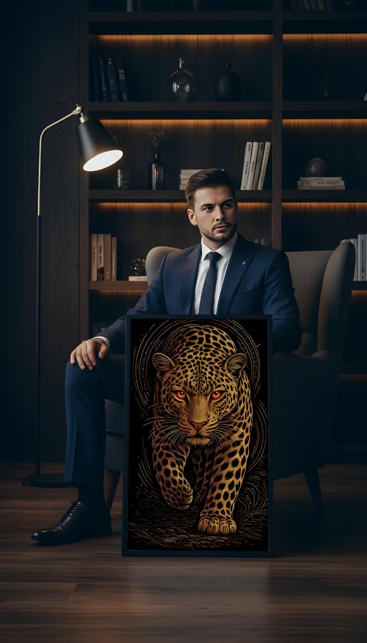 Golden Leopard Majesty – Luxury Wildlife Wall Art Frame