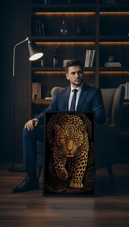 Golden Leopard Majesty – Luxury Wildlife Wall Art Frame