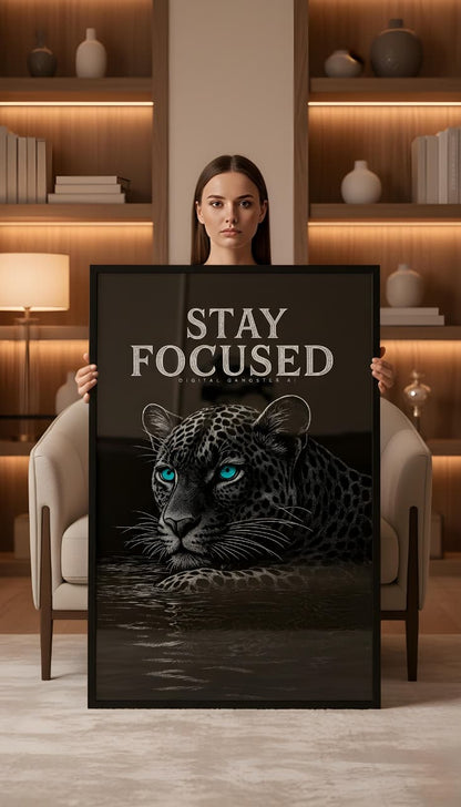Stay Focused – Motivational Leopard Wall Art Frame