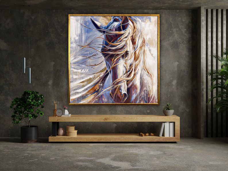 White Abstract Horse Wall Art