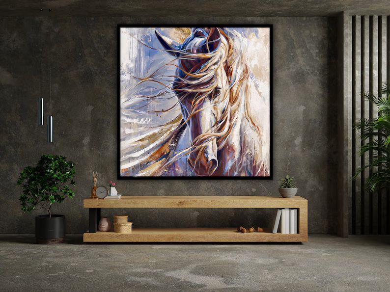 White Abstract Horse Wall Art