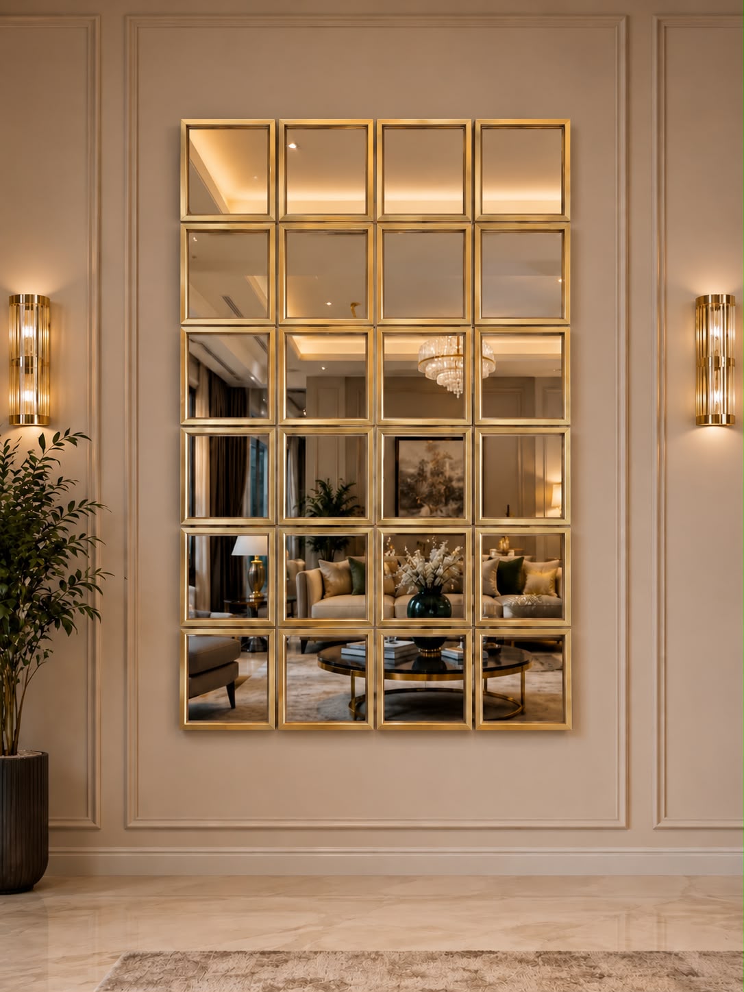 Grid Mirror Wall Hanging GOLDEN