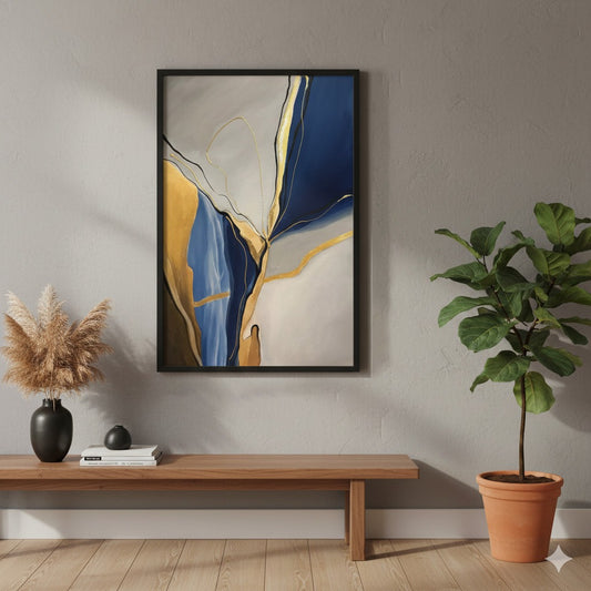 Blue Beige Gold Abstract Painting | Wall Art