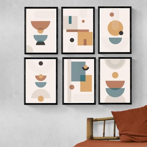 Mid Century Modern Abstract Geometric (6Panel) Wall Art