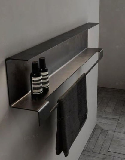 Modern Black Wall Mounted Bathroom Shelf & Towel Rack