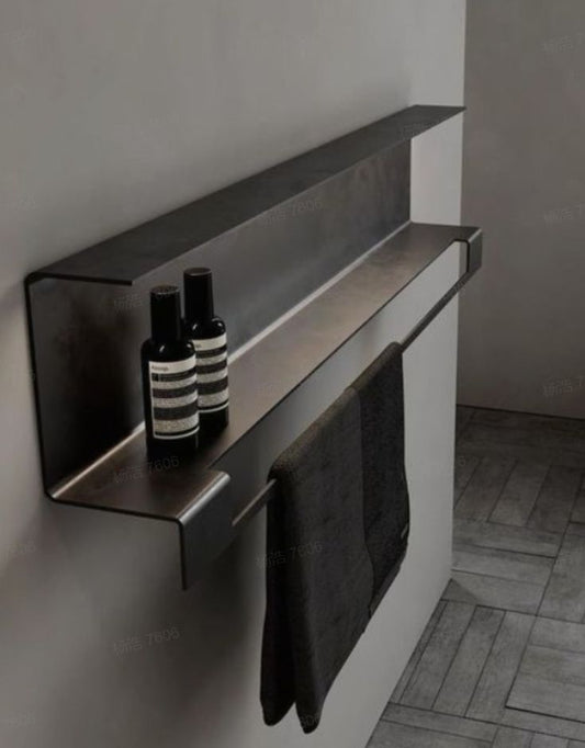 Modern Black Wall Mounted Bathroom Shelf & Towel Rack