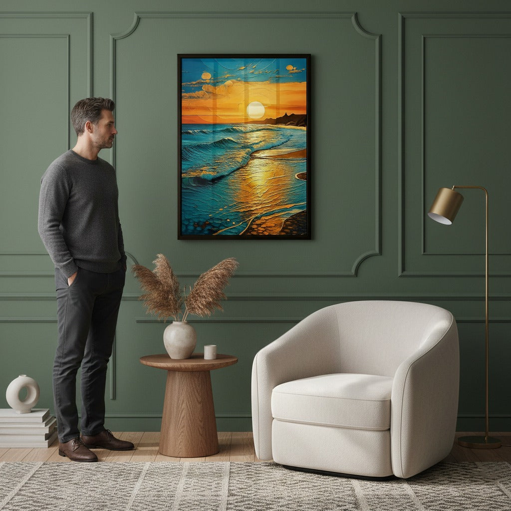 Golden Sunset Waves Frames | Wall Art