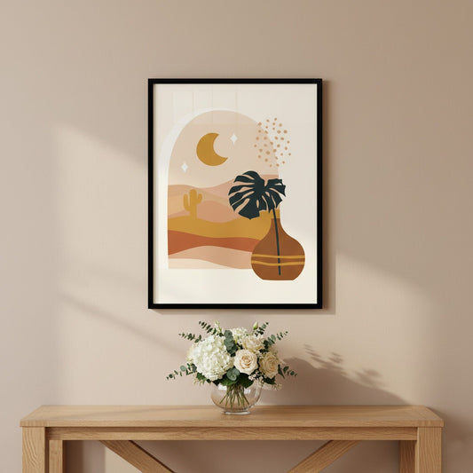 Cactus Desert Moon Abstract Canvas Frames | Wall Art