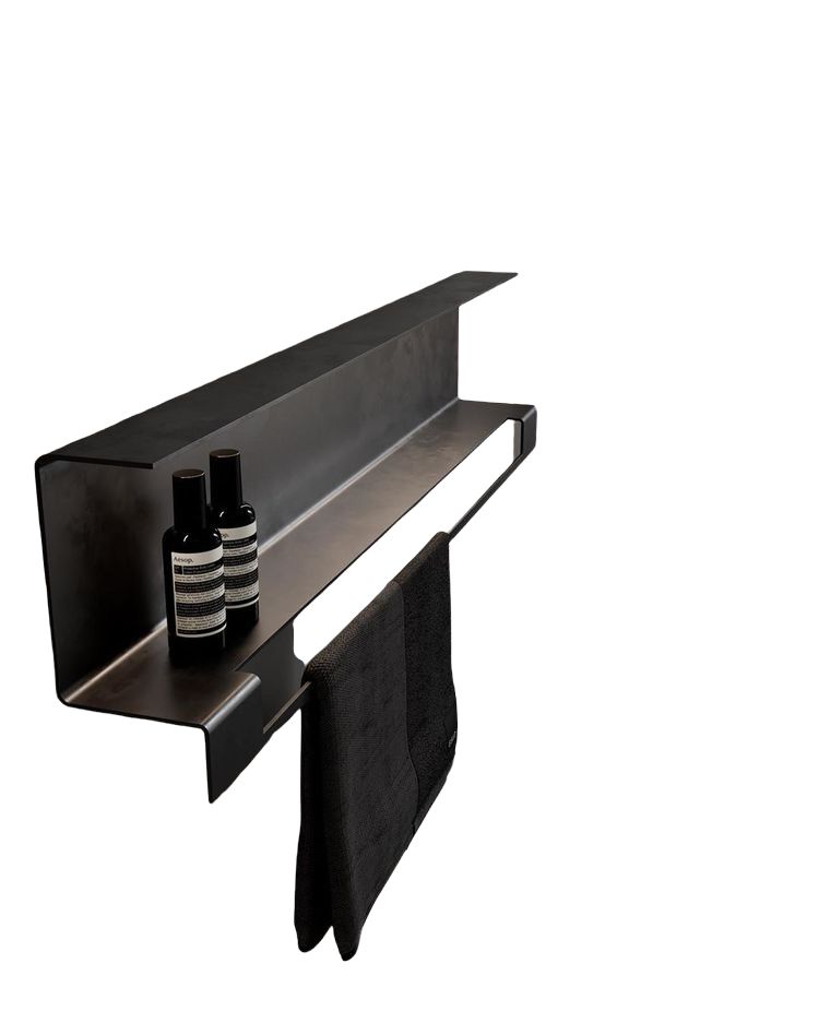 Modern Black Wall Mounted Bathroom Shelf & Towel Rack