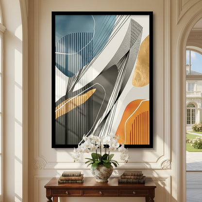 Modern Geometric Texture Blue Yellow Abstract | Wall Art