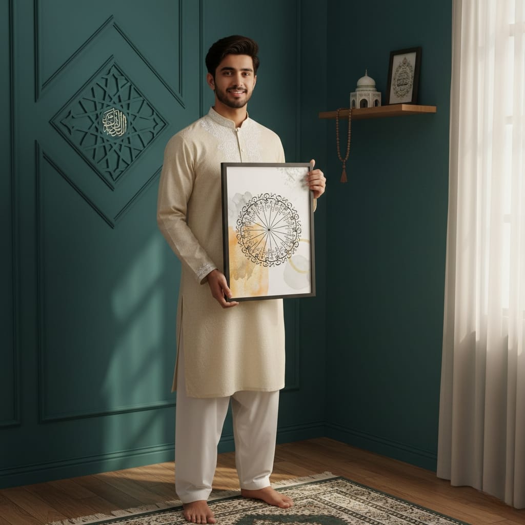Islamic Wall Art: Arabic Calligraphy, 99 Names of Allah, Warm Tones