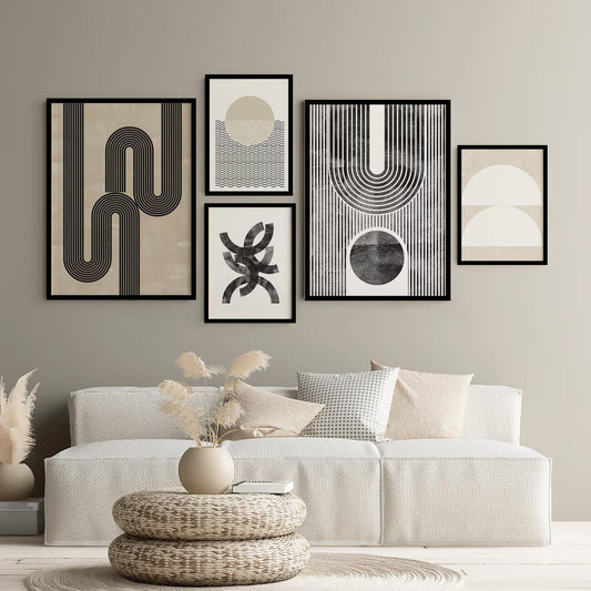 Pack of 5 Boho Wall Art Abstract Mid Century Modern Frame set