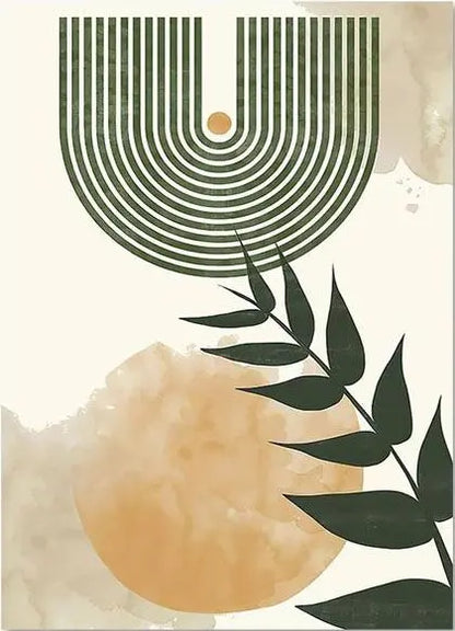 Sun Leaves Line Geometry Abstract (6panel) Wall Art