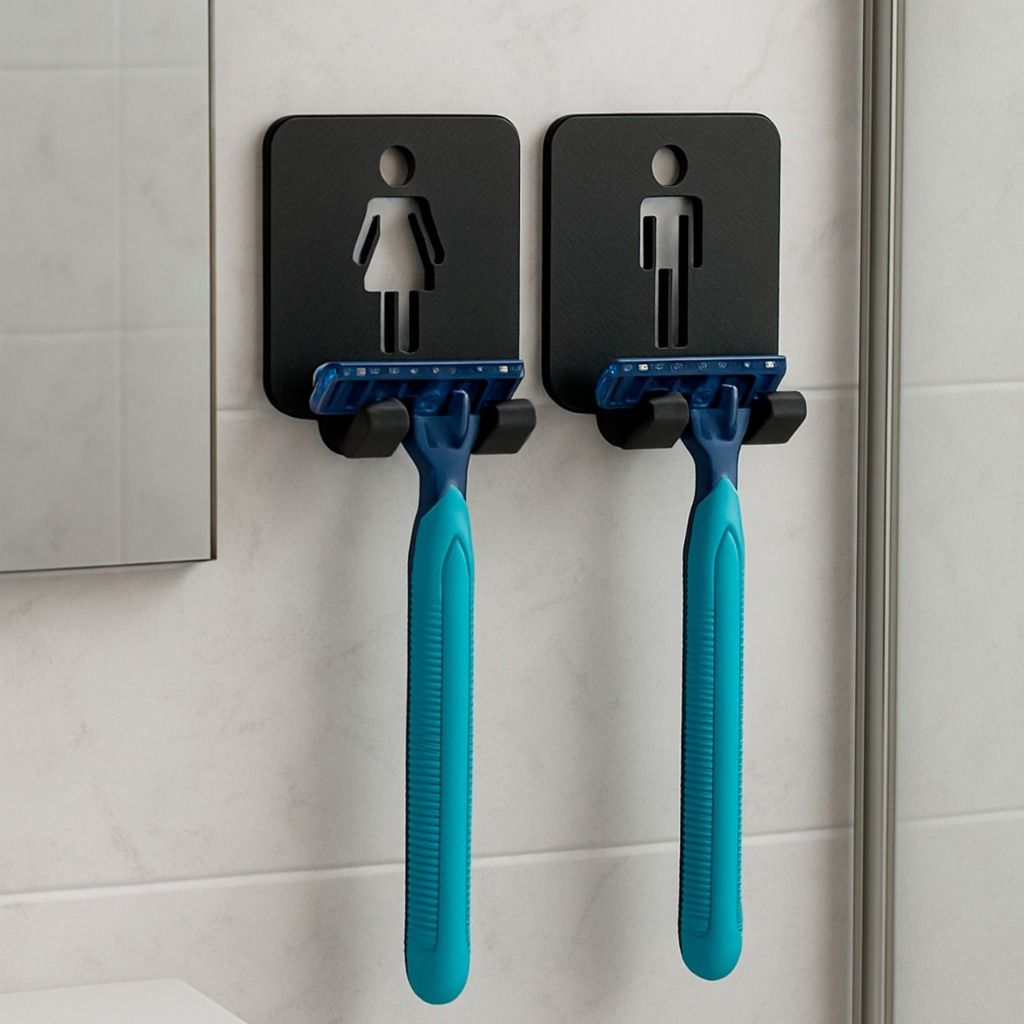 Wall-Mounted Razor Holder with Hooks