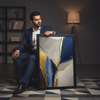 Blue Beige Gold Abstract Painting | Wall Art