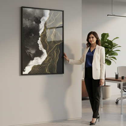 Modern Abstract Gold Geometric Line | Wall Art