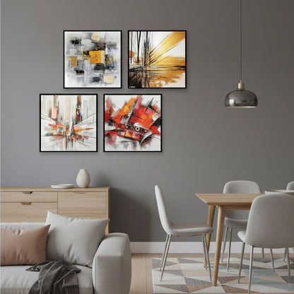 Abstract City Building Street People (4 Panel) Wall Art