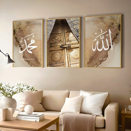 Kaaba set Golden I Islamic Wall Art