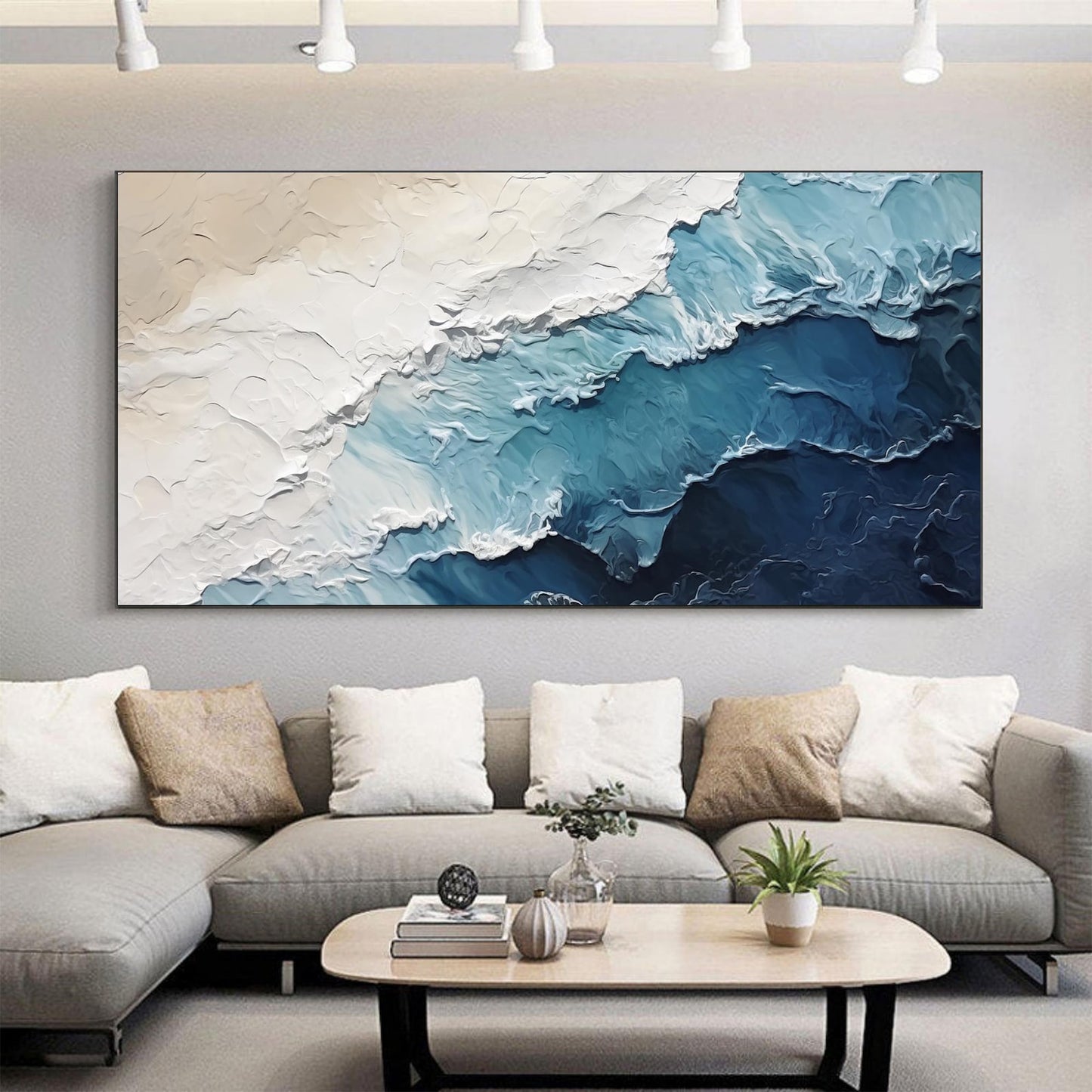 Ocean Texture Painting, Large Abstract Beach Canvas Art
