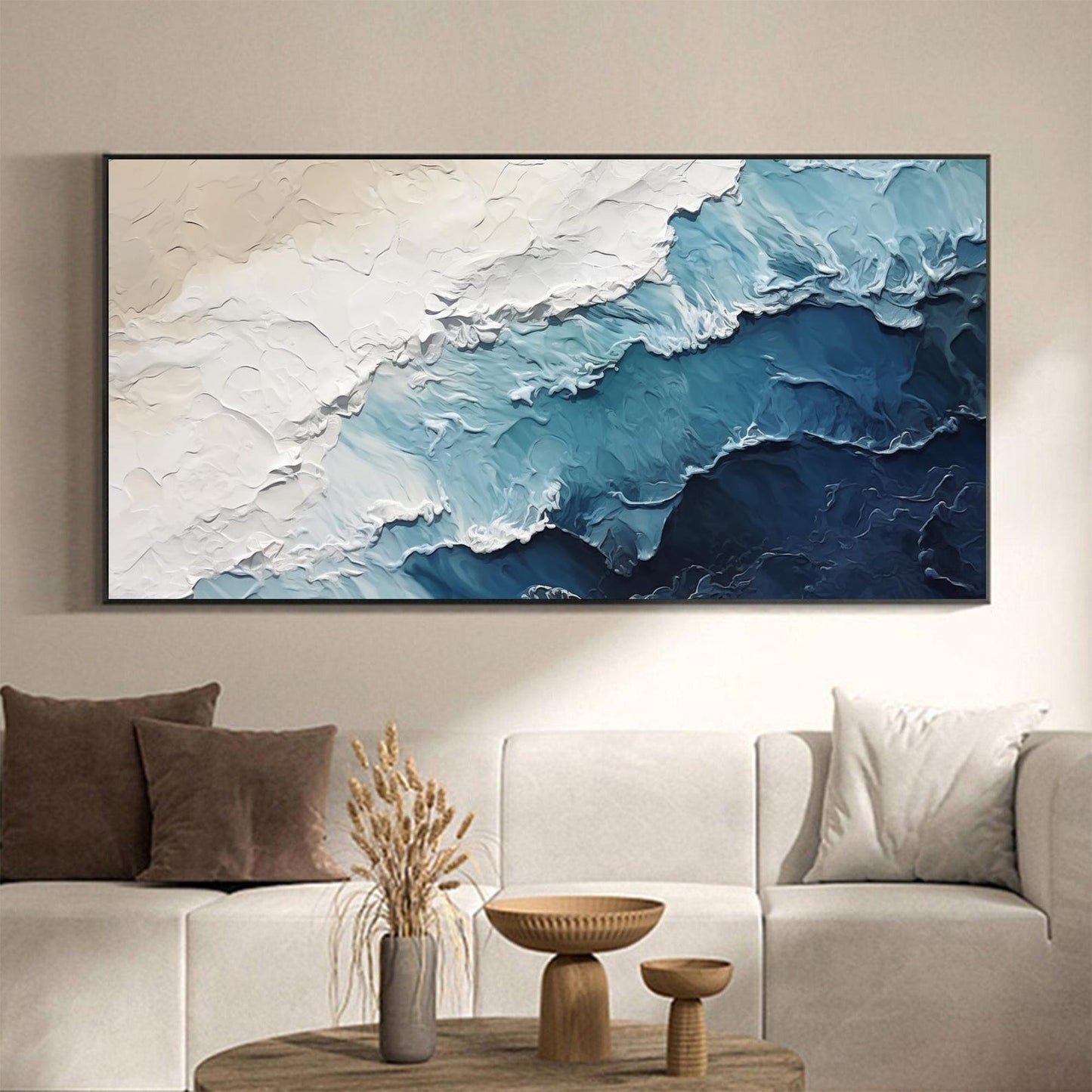 Ocean Texture Painting, Large Abstract Beach Canvas Art