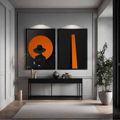 Mysterious Woman Orange Canvas Wall Art Poster Print,Nordic Scandinavian