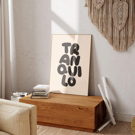 Tranquilo Typography Print: Retro Black and White Minimalist Wall Art
