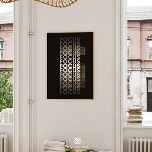 FOCUS Typography Art: Minimalist Office Decor, Black and White