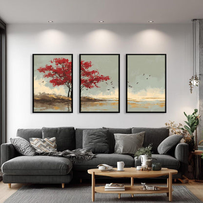 3 Piece Forest Nature Artpiece, Abstract Floral Triptych Art, Modern Set of 3 Art Piece