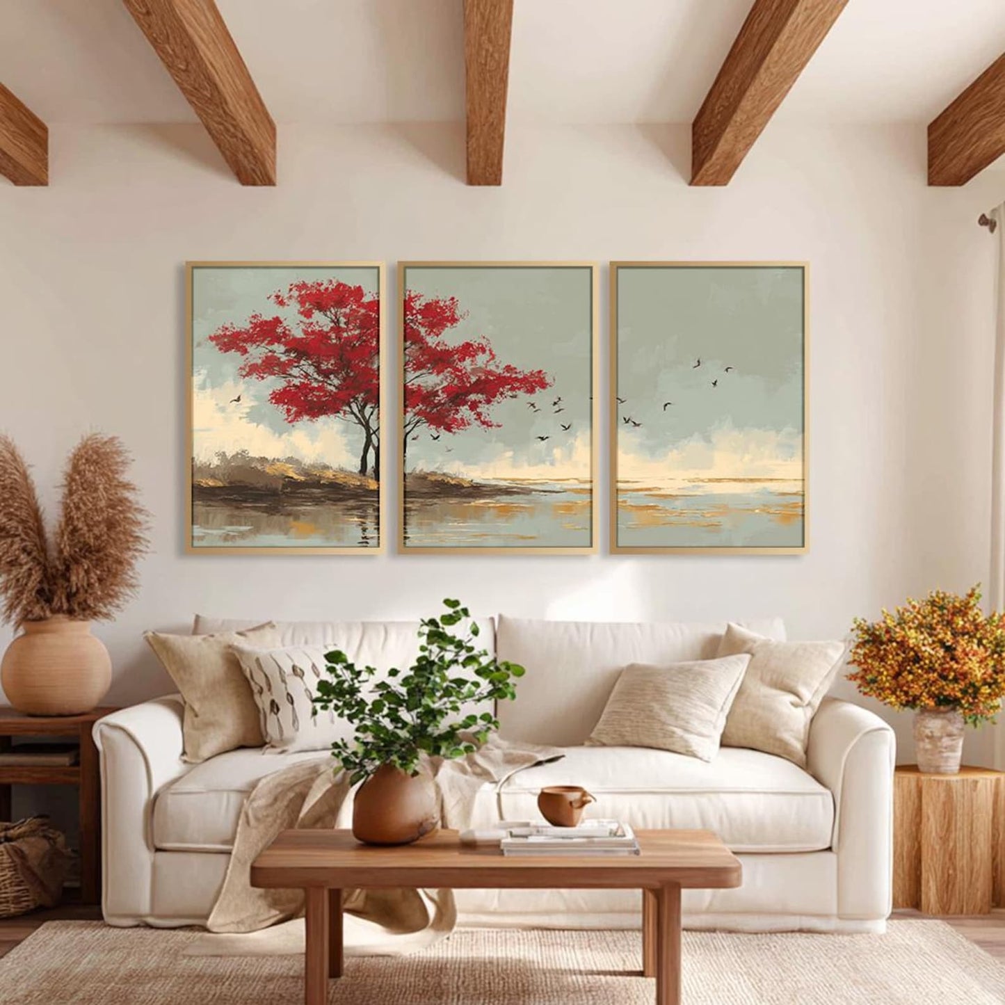 3 Piece Forest Nature Artpiece, Abstract Floral Triptych Art, Modern Set of 3 Art Piece