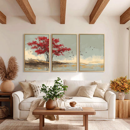 3 Piece Forest Nature Artpiece, Abstract Floral Triptych Art, Modern Set of 3 Art Piece