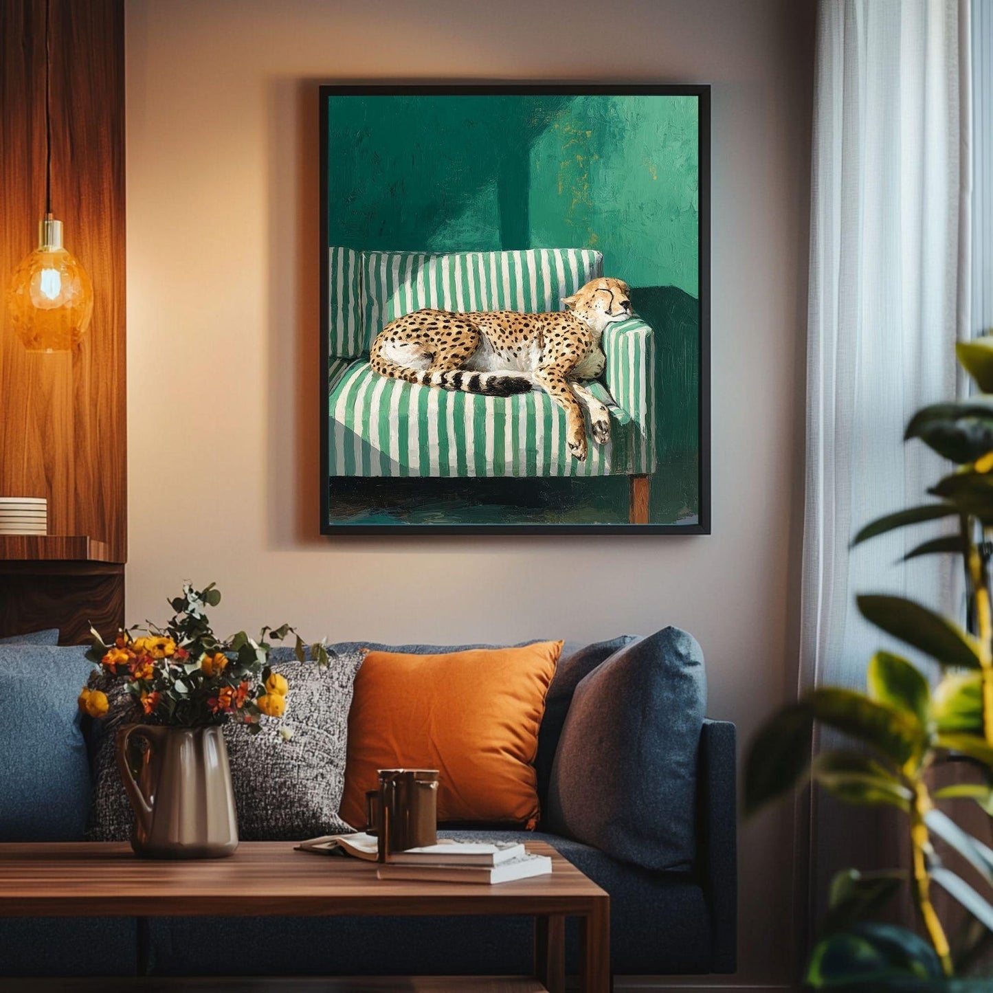 Sleeping Leapord on Green sofa Single Wall art
